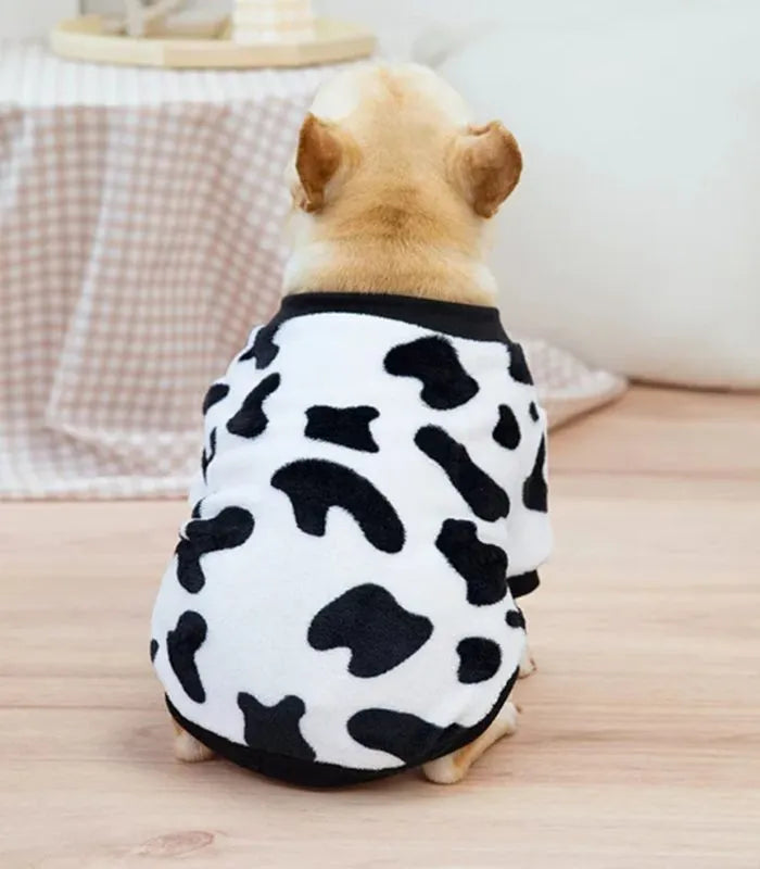 Pull en polaire vache Blanc pour Petits Chiens et chats