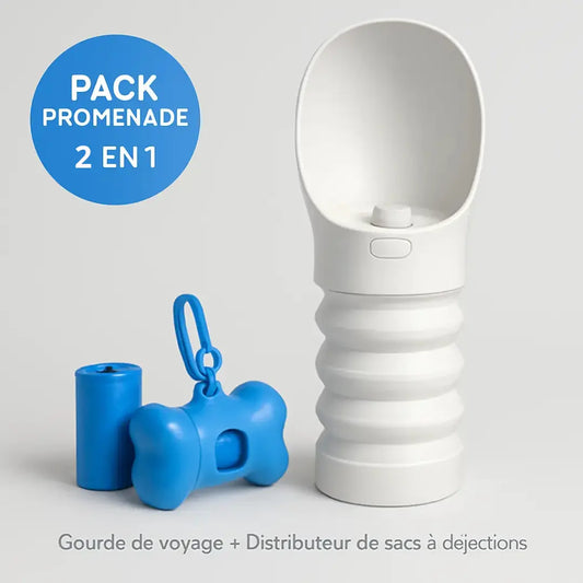Pack Balade pour Chien – Distributeur de Sacs + Gourde Extérieure